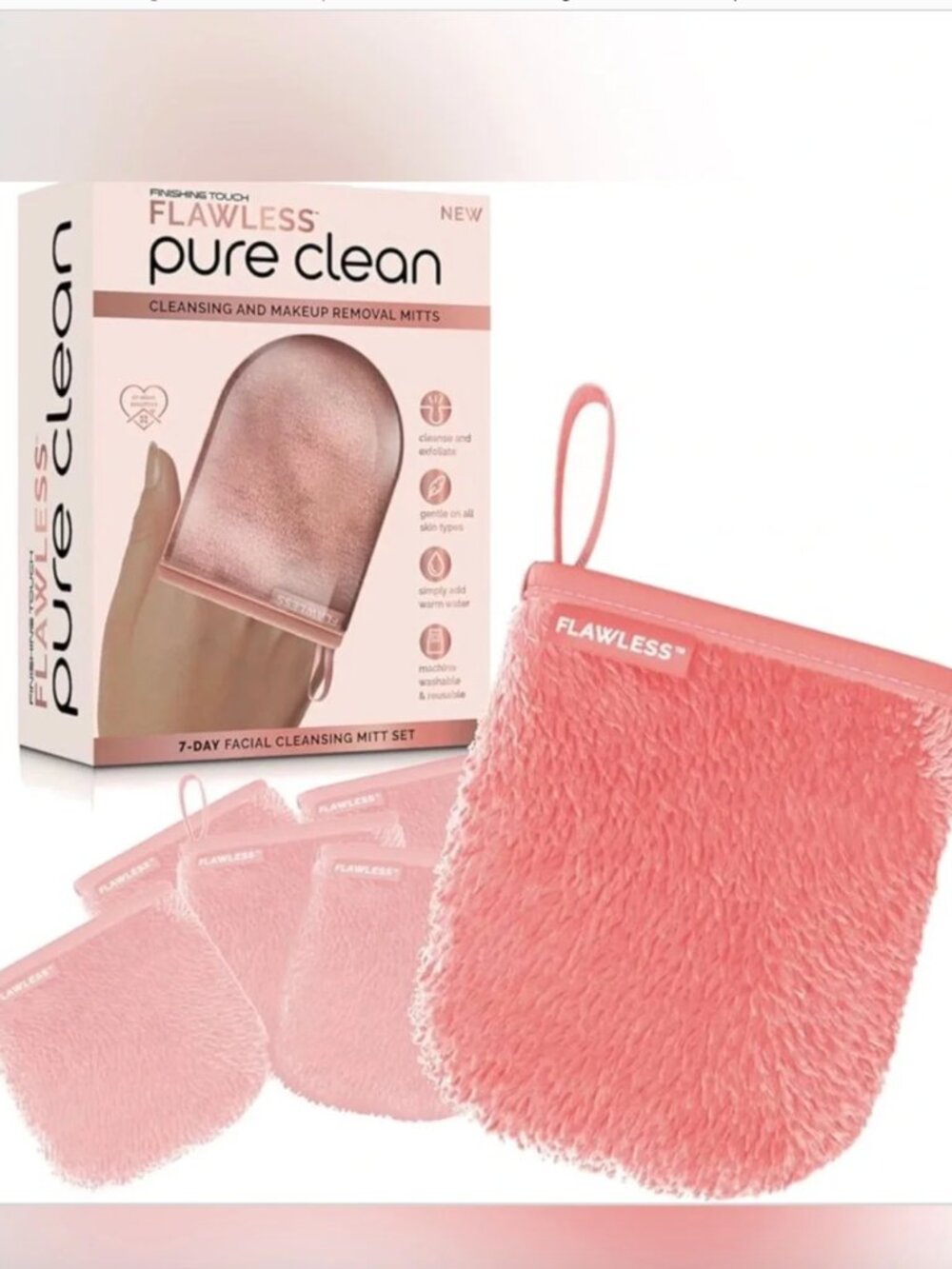 Flawless Pure Clean Pink Cleansing & Makeup Removal 7 Mitts Set